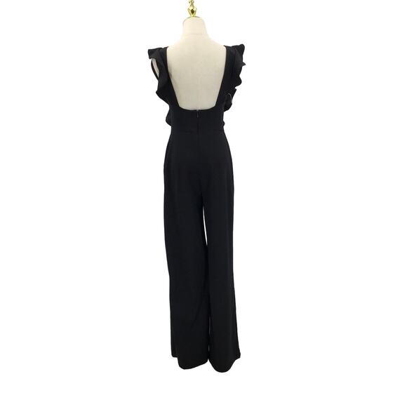LULU'S SZ M Black Feel Your Love Round Neck Ruffled Wide-Leg Jumpsuit b49 - Picture 4 of 11